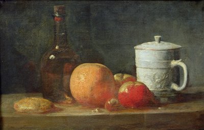 Still Life with Fruit and Wine Bottle by Jean Baptiste Simeon Chardin